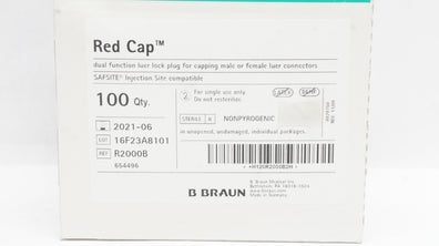 Braun R2000B Red Cap Dual Function Luer Lock Plug (x) ~ Box of 100